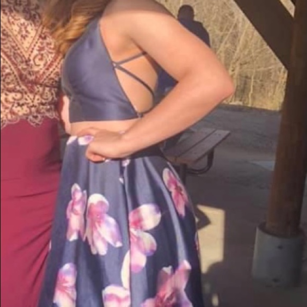 2 piece floral prom dress